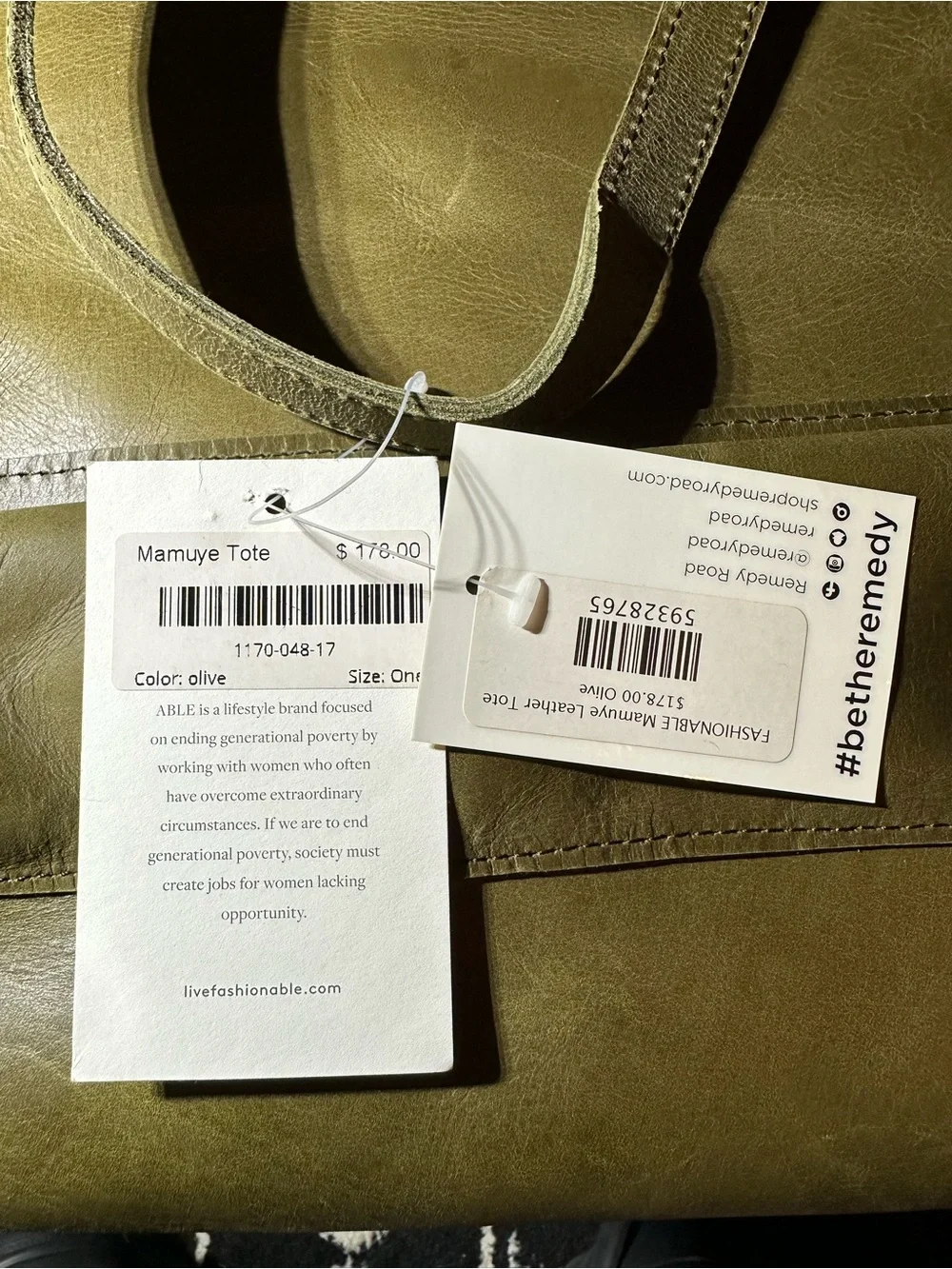 Olive Green Leather Tote Bag - Women